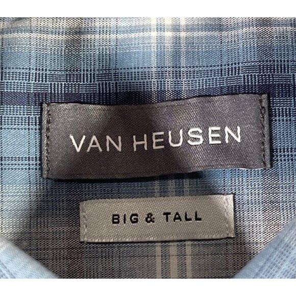 Van Heusen Mens Essential Shadow Plaid Long Sleeve Button-Down Shirt Blue - Picture 14 of 14